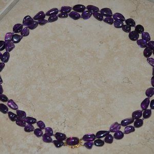 RARE ESTATE VINTAGE GUMPS 14K AMETHYST BEAD CABOCHON DOUBLE STRAND NECKLACE